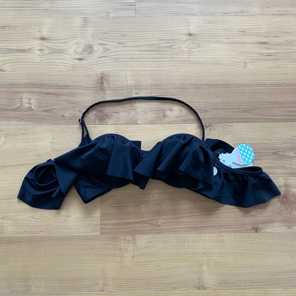 Black Raisins bandeau ruffle bikini sweater top